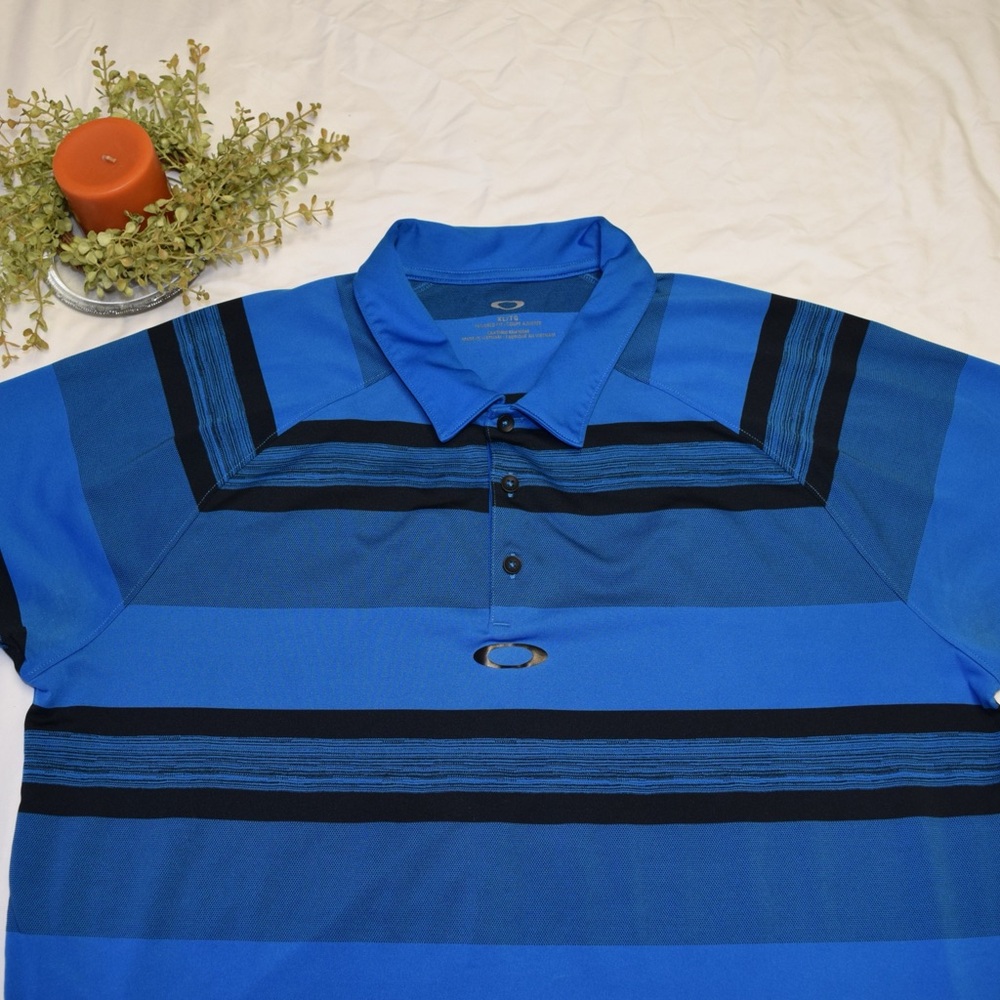 Oakley Men's Vibrant Blue Polo with Black Stripes